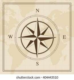 Vector Wind rose on a world map background