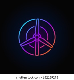 Vector wind turbine colorful icon or symbol in thin line style on dark background 