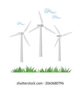 Vector Wind Turbine Towers Isolated Illustrations. Alternative Energy and Clean Energy Generator Design Element. 