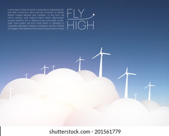 vector wind turbines above the clouds