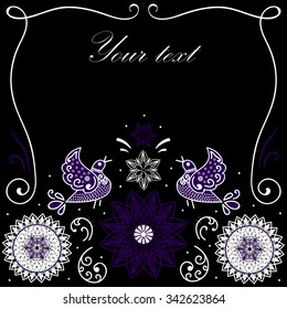 Vector winding frame with lace ornament. Card with space for text. Banner template