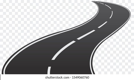 Vector winding road isolated on transparent background.