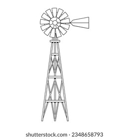 vector windmill cartoon line art illustration isolated