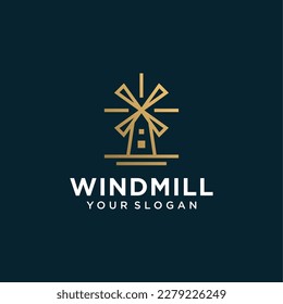 vector windmill line art logo design 