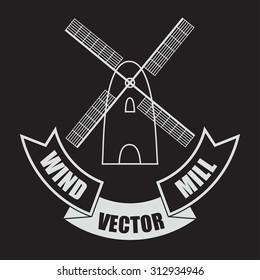 Vector windmill on a dark background, element for the menu, restaurants and bakery