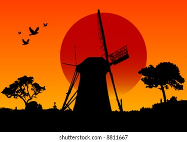 vector windmill silhouette