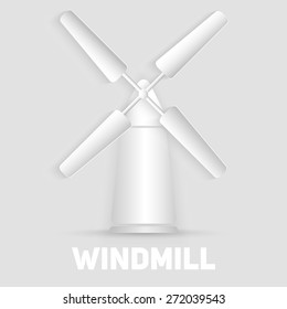 Vector windmill symbol. Organic natural food sign.  Paper cut symbol. 3d elements.