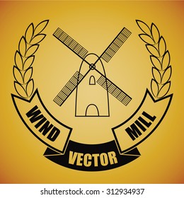 Vector windmill with wheat ears on a gold background, element for the menu, restaurants, bakery and beer pub