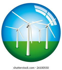 Vector windmills in a glass globe