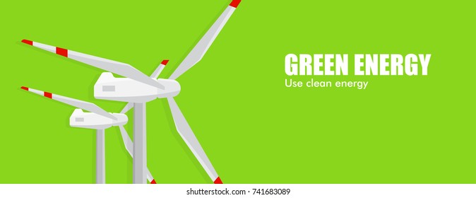 Vector windmills on green background.Alternative energy 