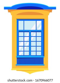 Ventana vectorial al estilo de las caricaturas. Bonito elemento arquitectónico.
