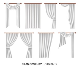 Vector window curtains and drapes set. Realistic illustration isolated on white background.