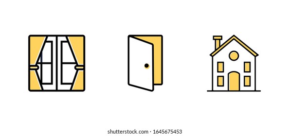 Vector window, door and house or home icon in isolated on white background