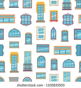 Vector window flat icons background or pattern illustration. Architecture frame windows glass exterior