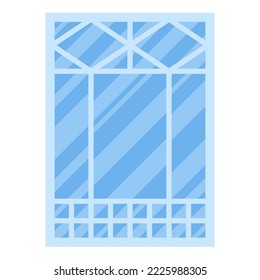 Ventana vectorial con vidrio y marco. Casa de fachada de caricatura exterior de diseño. Ilustración exterior de la pared de la ciudad
