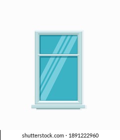 Vector window with glass and wooden frame on a brick wall. Cartoon facade house outside design element. City street wall exterior illustration 