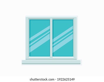 Vector window with glass and wooden frame on a brick wall. Cartoon facade house outside design element. City street wall exterior illustration 