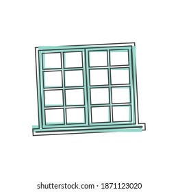 Icono de la ventana del vector sobre el estilo de dibujos animados sobre fondo aislado blanco.