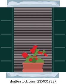vector window illustration with flowers vintage window illustration 
