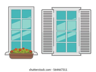 Vector windows collection of various types. For interior and exterior design use. Flat style.
