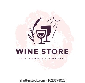 Vector wine alcohol logo set isolated on white background. Hand drawn wine glass, elements, icons. Perfect for restaurant, cafe, catering bars and winery hall insignia banners, symbols etc.
