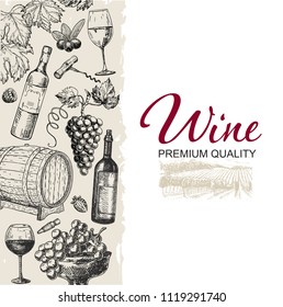 Vector wine background. Winery illustration. Wine card,template design. Wine sketch, vintage card. Red/white Wine - stock vector.
