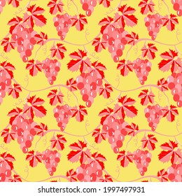 Vector - wine berries fruits twig seamless pattern. Illustration of food. Garden and plant.