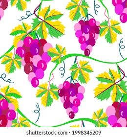 Vector - wine berries fruits twig seamless pattern. Illustration of food. Garden and plant.