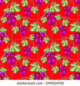 Vector - wine berries fruits twig seamless pattern. Illustration of food. Garden and plant.