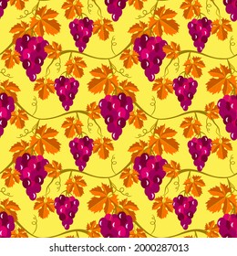 Vector - wine berries fruits twig seamless pattern. Illustration of food. Garden and plant.
