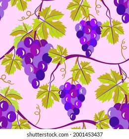 Vector - wine berries fruits twig seamless pattern. Illustration of food. Garden and plant.