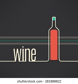 Vector wine bottle background in modern flat design. Restaurant alcohol menu background.