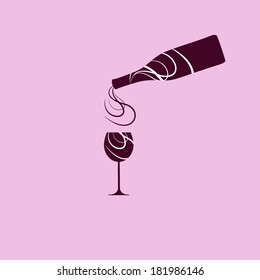 Vector Wine Bottle With Wine Glass