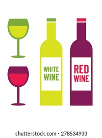 Vector wine bottle and wine glass set