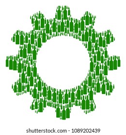 Vector wine bottle icons are formed into gear collage. Service design concept constructed of wine bottle pictograms.