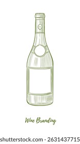 Vector wine bottle line art illustration. Great for branding, company name, logo. Great for any designs, textile, art, walls, package