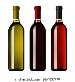 Vector, wine bottle, made in a realistic style on a white background. Three bottles.