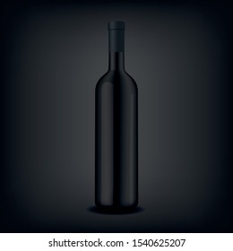 Vector Wine Bottle Realistic 3D Vector Mockup. Isolated On Dark Background. Design Template For Graphics.- Vector