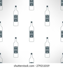 Vector wine bottles seamless pattern in modern flat design. Restaurant alcohol menu background.