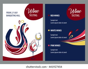 Vector wine boutique template of menu with wineglass. Red, white, pink wines. Element of design for restaurant, bar, cafe. 