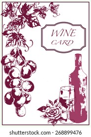 Vector Wine Card Menu hand drawn art 