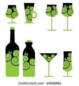 Vector wine and cocktail glasses