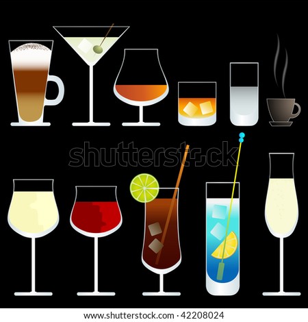 Vector wine and cocktail glasses