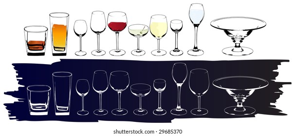 Vector wine and cognac glasses
