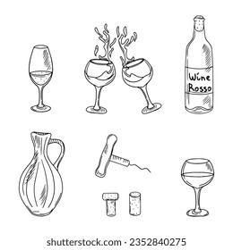 Vector wine elements. isolated on white background.	
