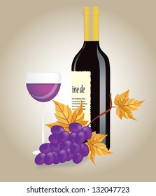 Vector wine glass bottle and grape