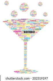 vector wine glass with bubbles made of words isolated on white background