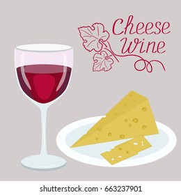 vector of wine glass and cheese 