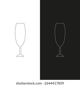Vidro de vinho vetor, linha pontilhada cor preto e branco estilo plana