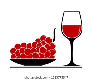 vector wine glass and grape isolated on white background